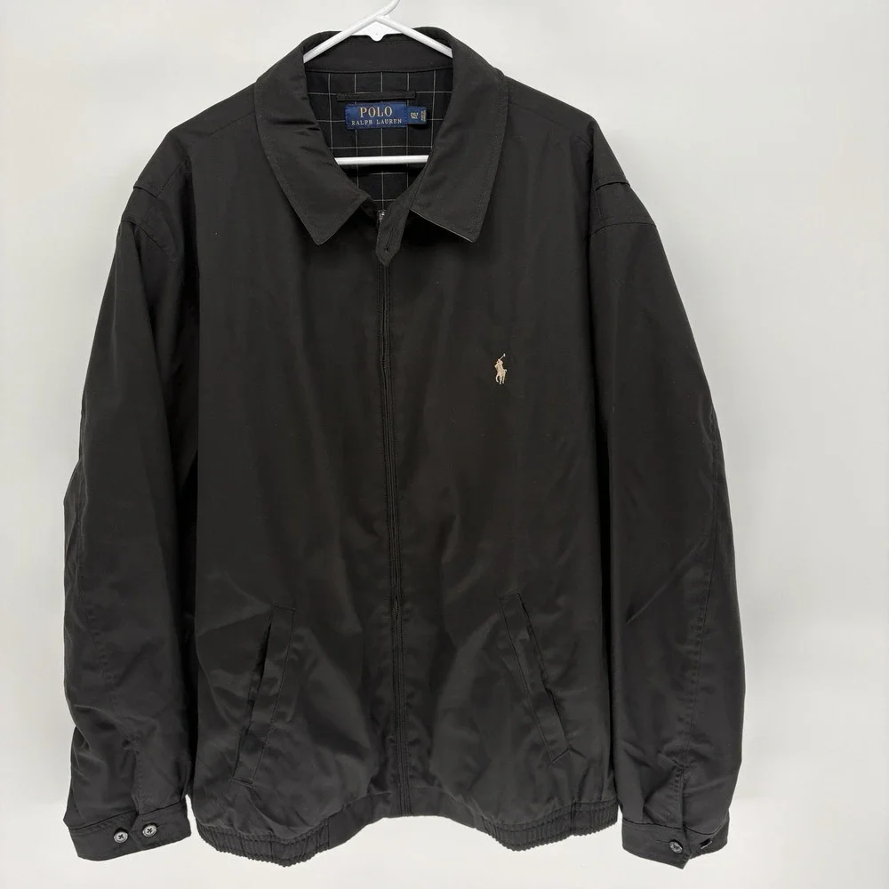 Polo Ralph Lauren Black Harrington Jacket Plaid Lined Coach Preppy Men 2XL Tall